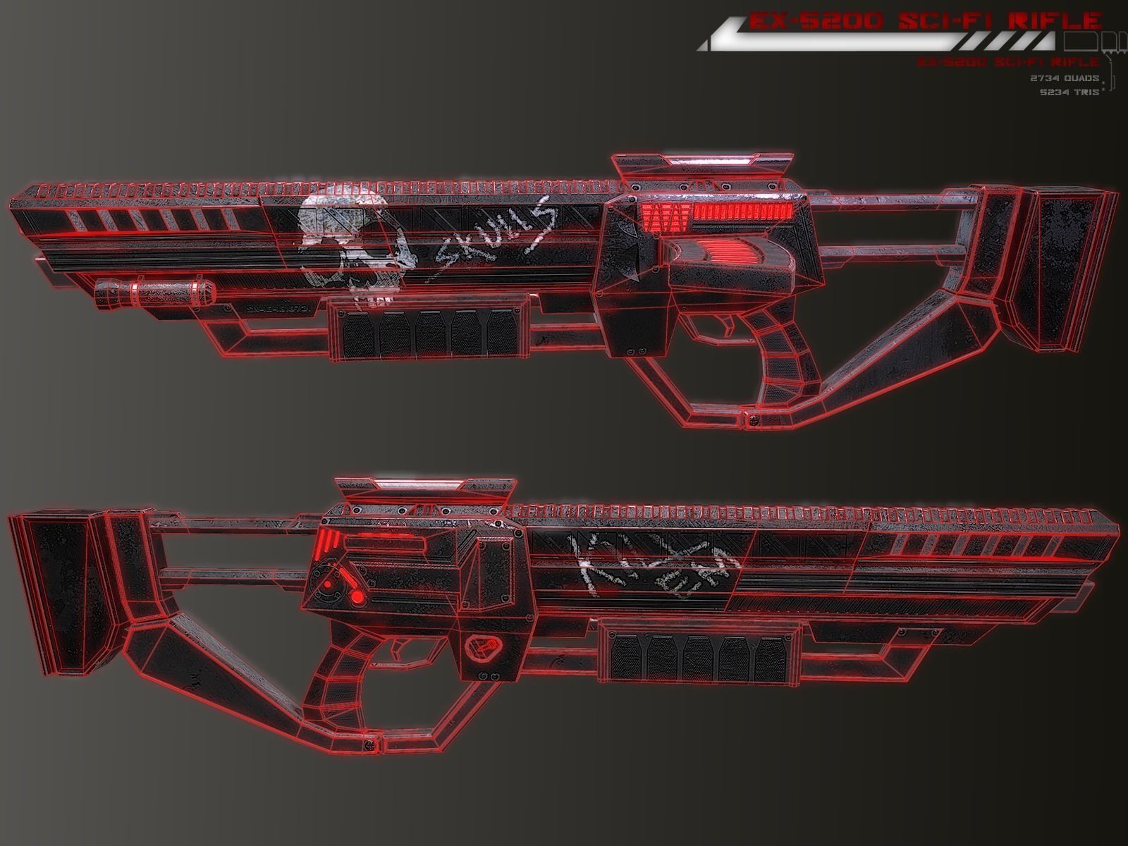 EX-5200 Sci-fi Rifle Lowpoly Low-poly 3D model_2