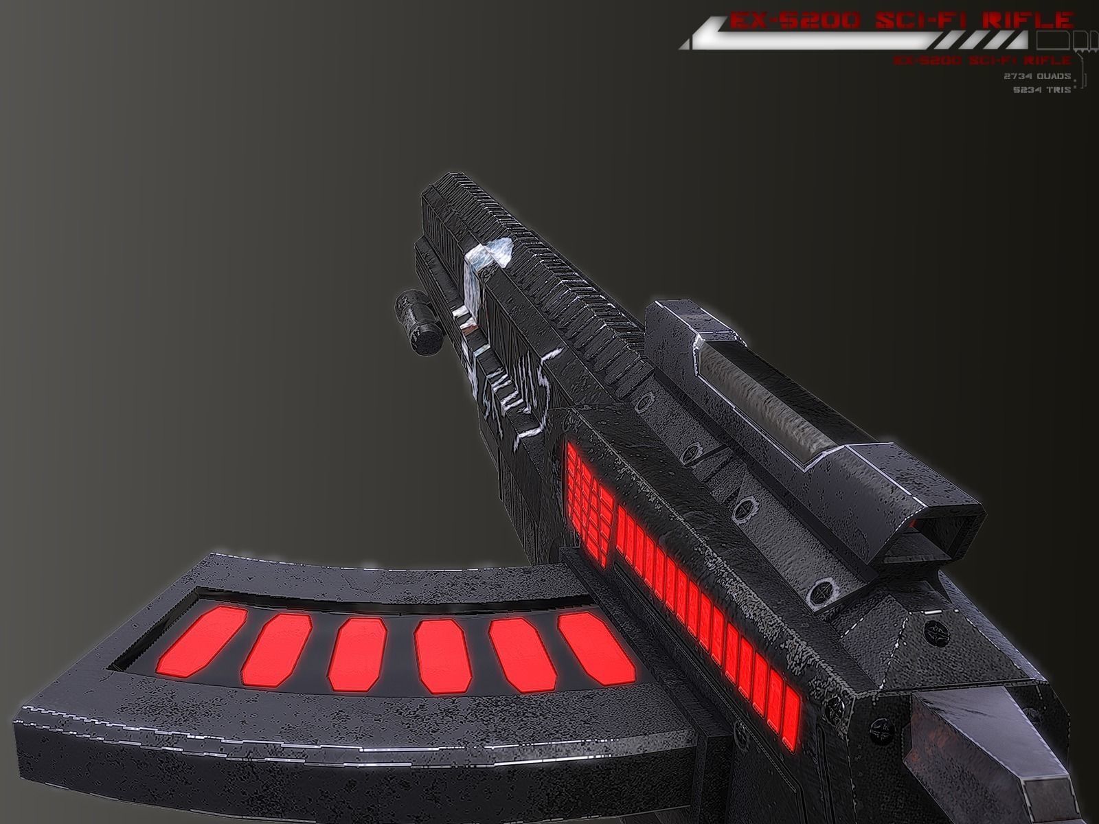 EX-5200 Sci-fi Rifle Lowpoly Low-poly 3D model_5