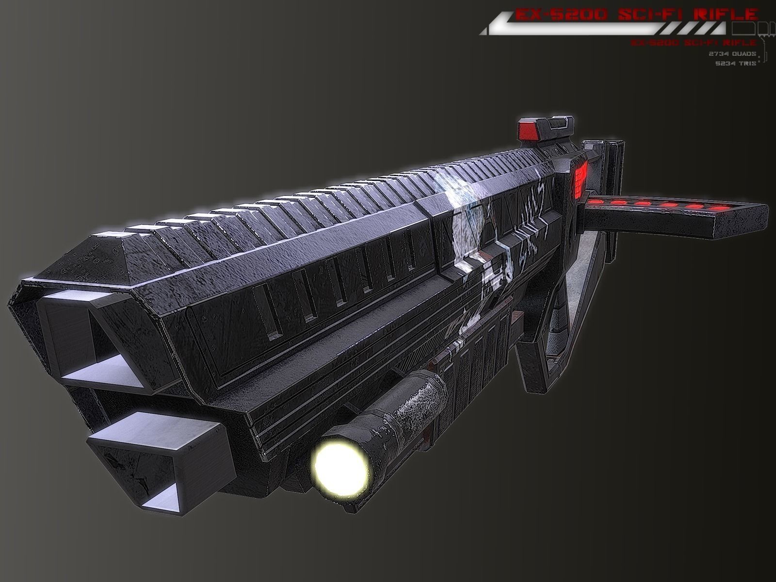 EX-5200 Sci-fi Rifle Lowpoly Low-poly 3D model_4
