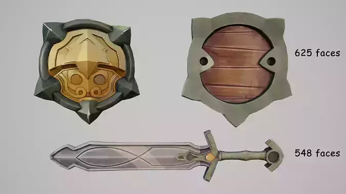 Sword and shied cartoon Low-poly game model