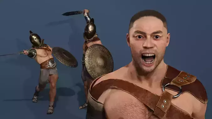Realistic Roman Spartan Gladiator Warrior Rigged UE Sword Shield