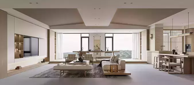 Japanese living room and dining room interior scenes