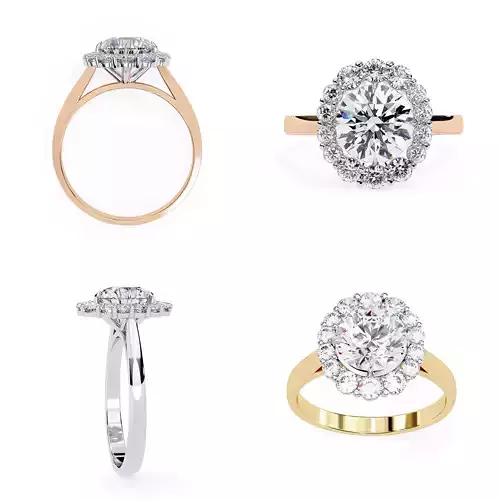 Round Halo Diamond Engagement Ring STL and 3DM Files