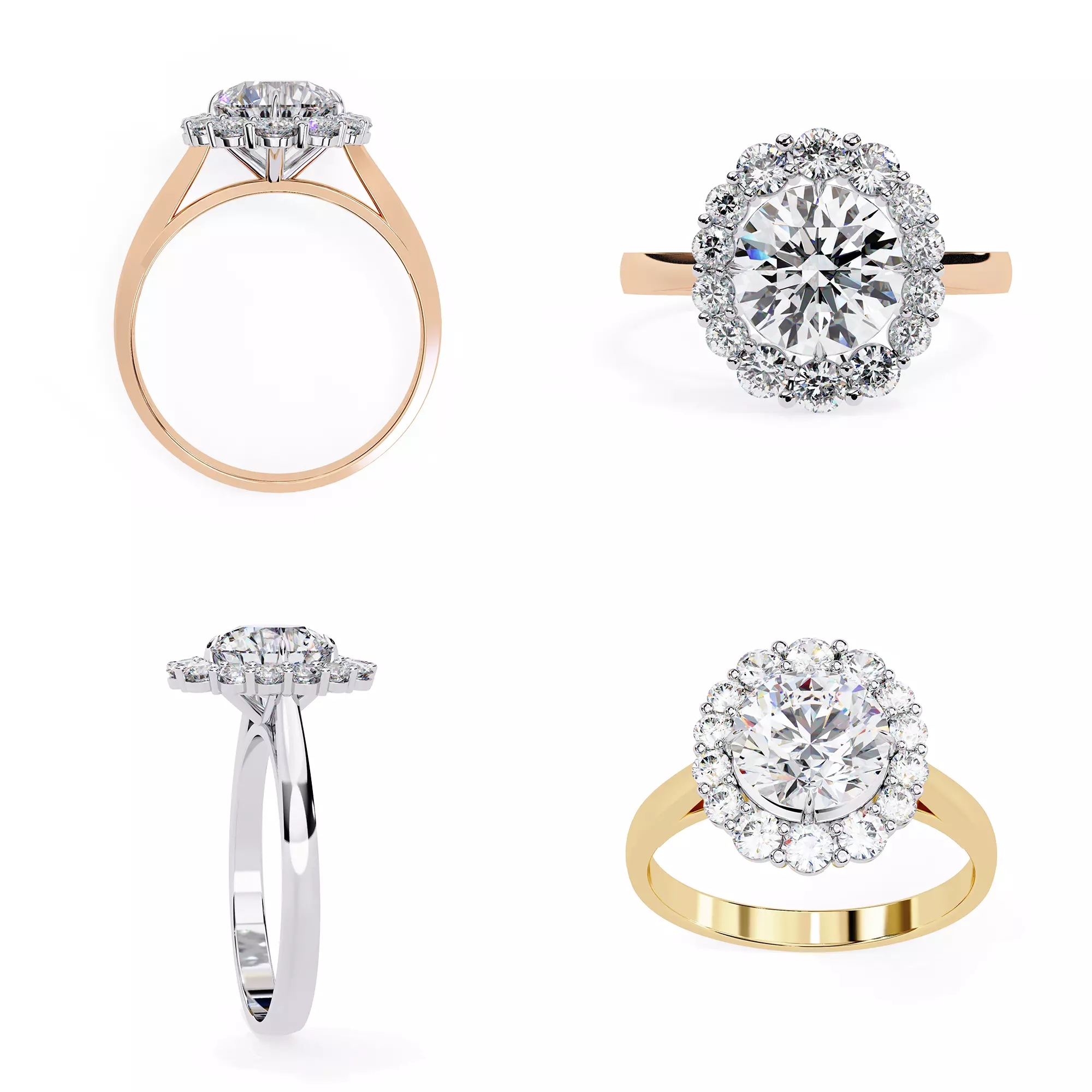 Round Halo Diamond Engagement Ring STL and 3DM Files 3D print model