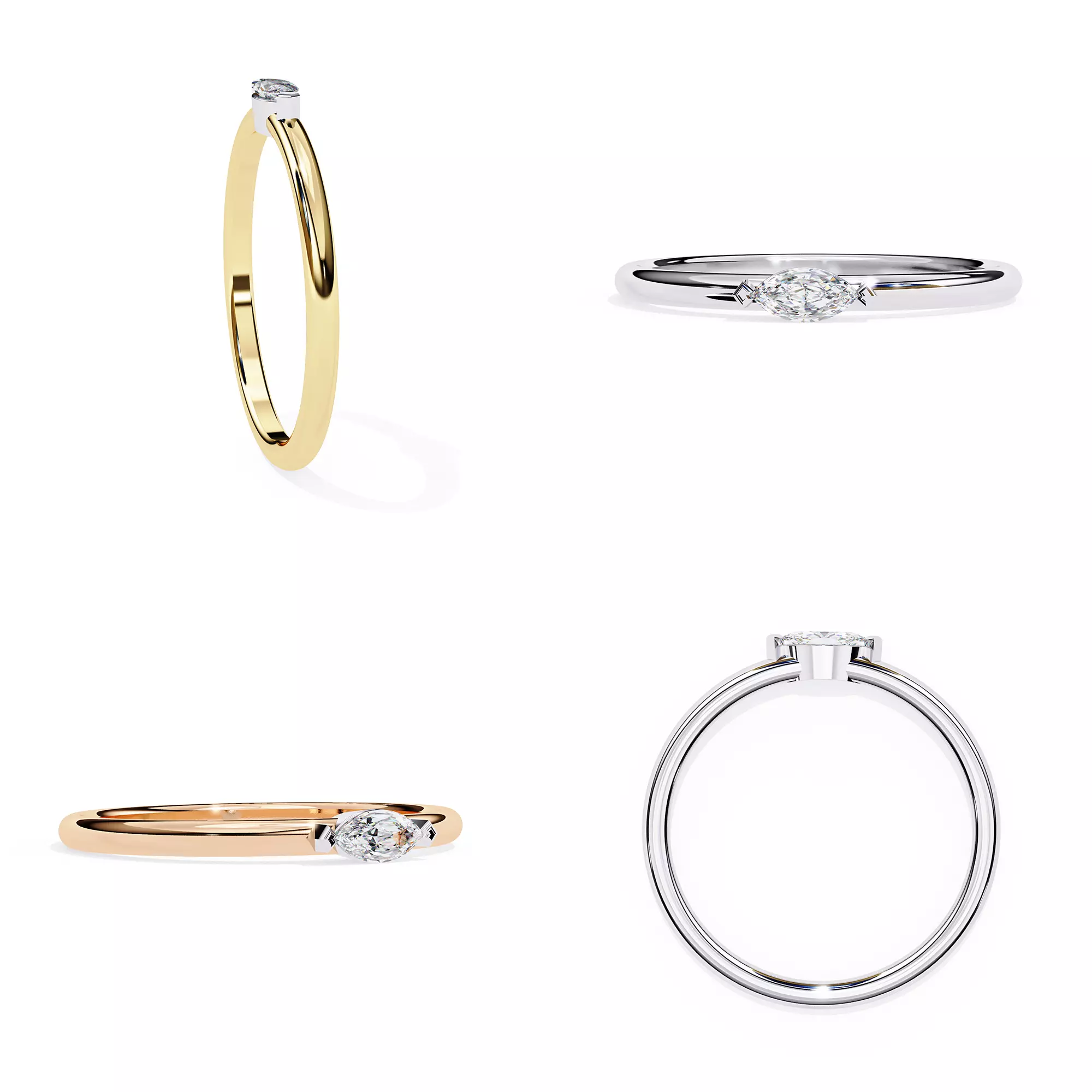 Minimalist Marquise Solitaire Ring STL and 3DM files 3D print model