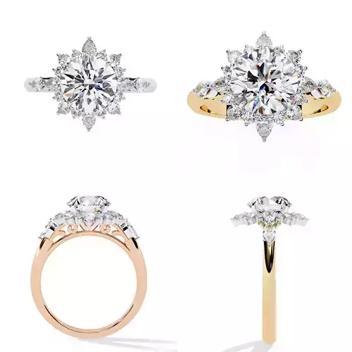 Sunburst Halo Engagement Ring STL and 3DM CADfile