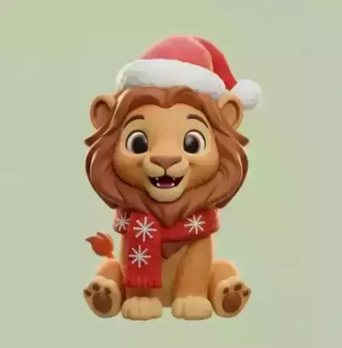 Cute Christmas simba Lion Cub 3D Model
