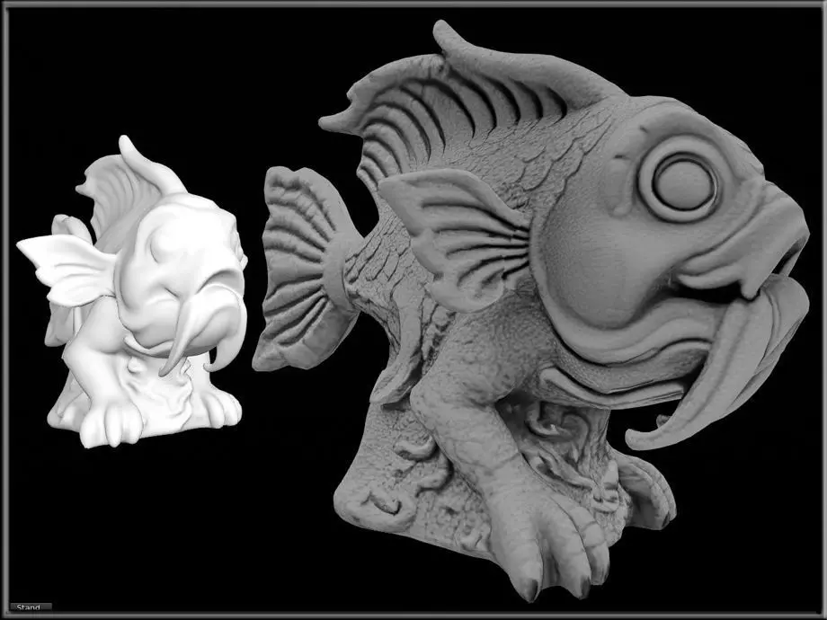 Fish Gargoyle stone statue Low-poly 3D model