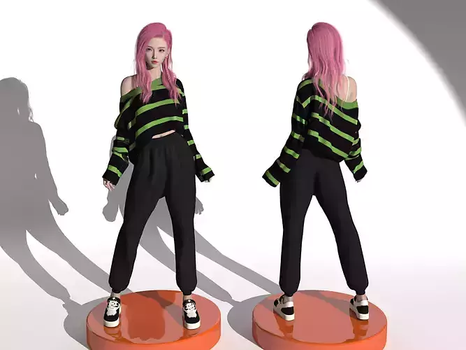 Pink long haired girl 3D model