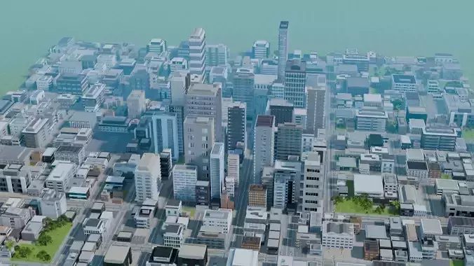 City Downtown Skyscraper Street Mountain Landscape 17 - DAY Low-poly 3D model 5