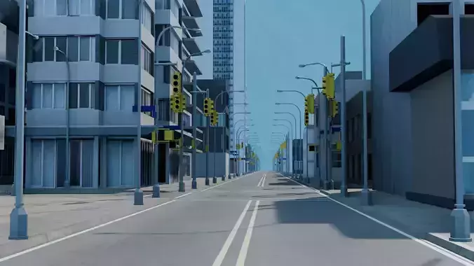 City Downtown Skyscraper Street Mountain Landscape 17 - DAY Low-poly 3D model 7