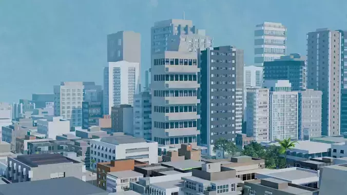 City Downtown Skyscraper Street Mountain Landscape 17 - DAY Low-poly 3D model 4