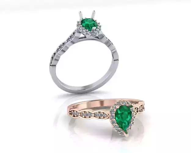 pear emerald halo engagement jewelry ring
