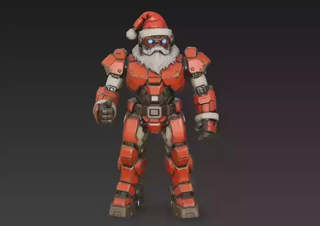 Mecha Santa - Futuristic Armored Santa Claus 3D Character