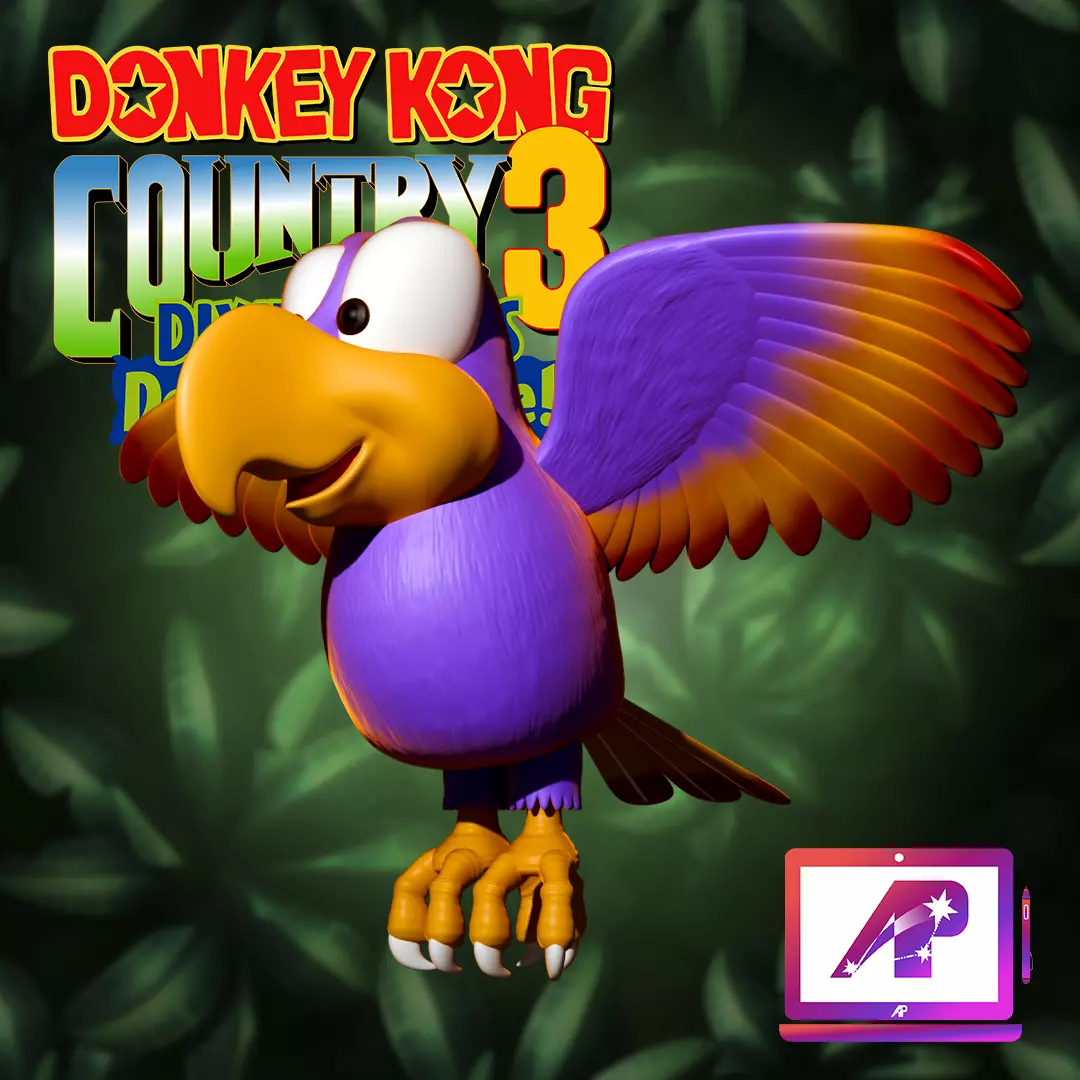 Donkey Kong Country 3 Quawks and Squawks colored 3D print model