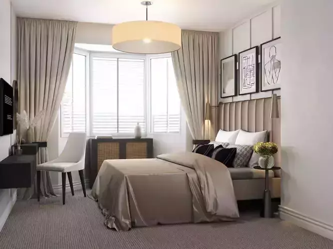 Luxury Modern Bedroom Interior 3D Model Photorealistic Design