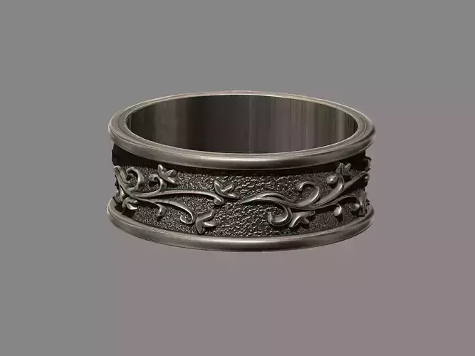 Ornate floral damask wedding band ring