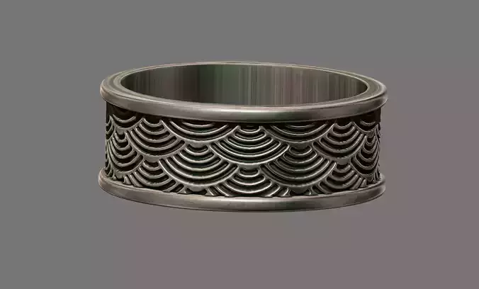 Retro Art deco waves band ring