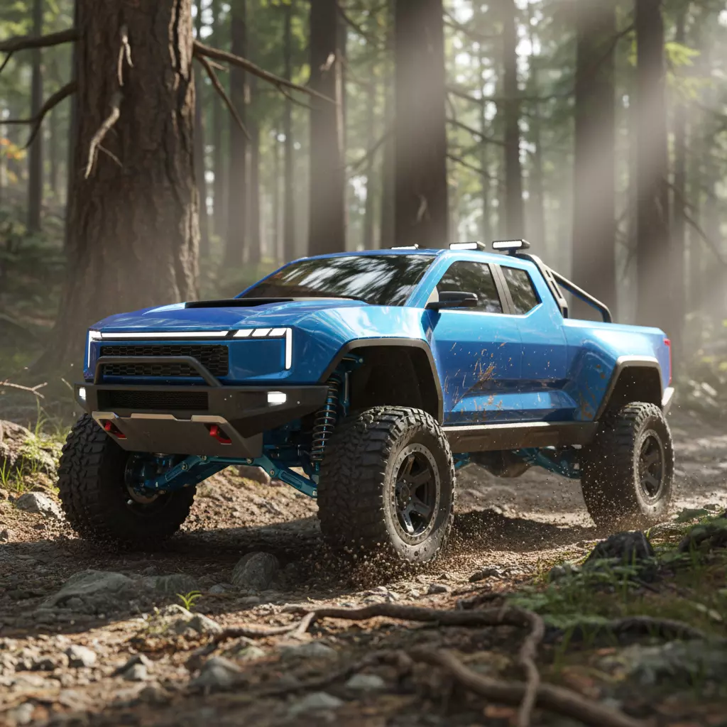Blue Off-Road Pickup Truck 4x4 Model low poly Low-poly 3D model