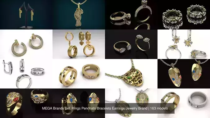 MEGA Brands Set  Rings Pendnats Bracelets Earrings Jewelry Brand