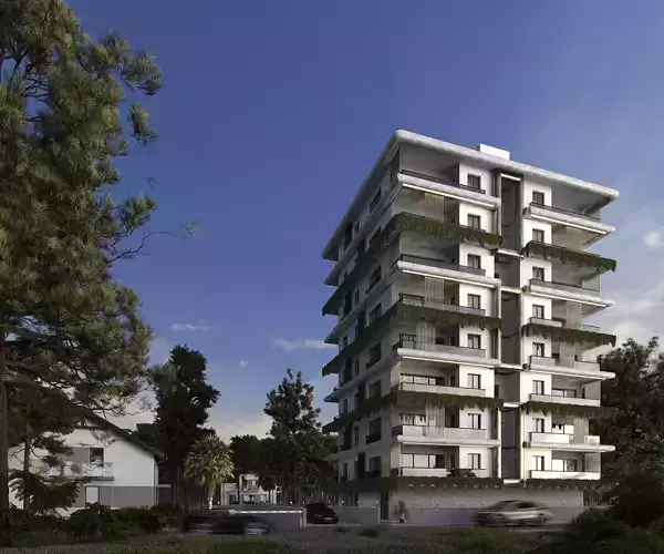 Modern  Apartment  White Facade 3d Scene