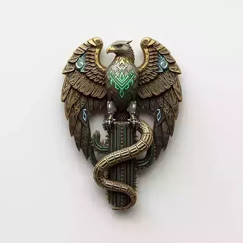 Futuristic Mechanical Eagle Emblem 3D Model Mexico