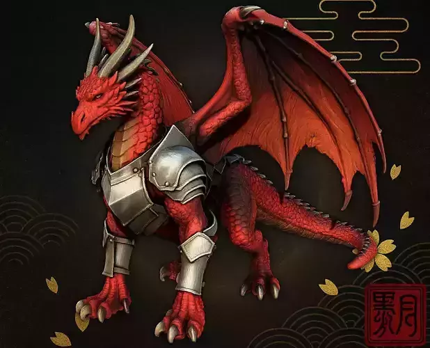 Armored Dragon  Knightly Fantasy Creature Highpoly Game