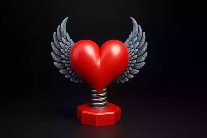 Winged Heart Sculpture Romantic Valentine Day Gift 3D print model