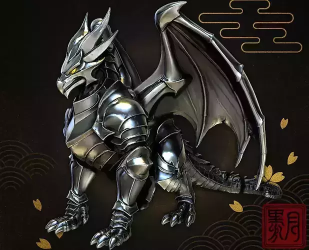 Armored Dragon Silver Steel Guardian Beast Highpoly Game