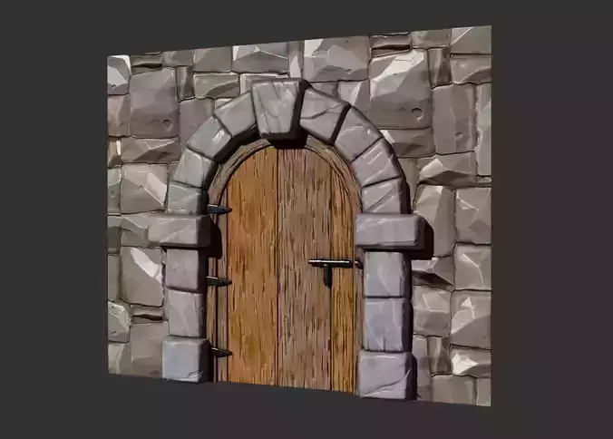 Stylized Medieval Door Game-Ready Low Poly PBR