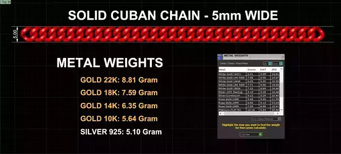 5mm Wide - Solid Cuban Chain 