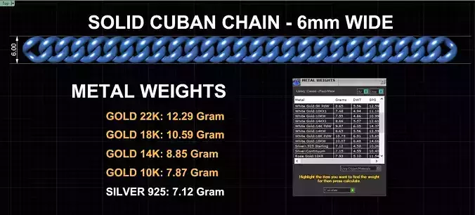 6mm Wide - Solid Cuban Chain - Lock box not included