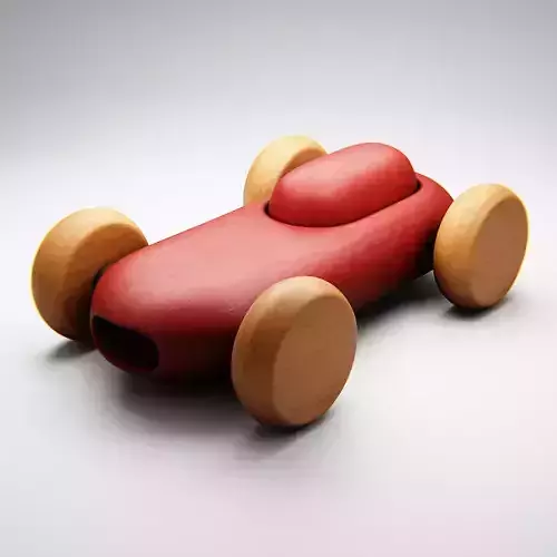 Minimal Wooden Toy Car 3D Model - Classic Smooth Design