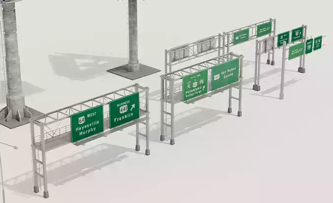 Road Traffic Sign Signage Pack Low Polygon 3D Model Low-poly 3D model
