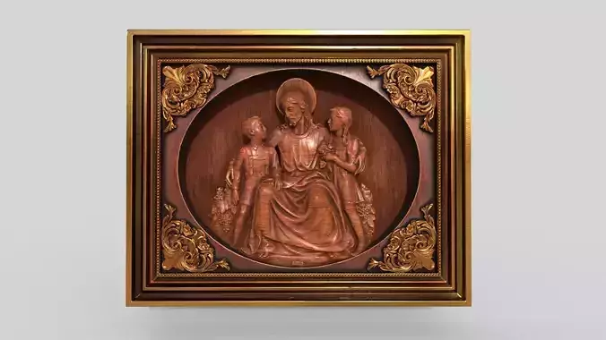 jesus and childrens wooden mural statue photo frame 