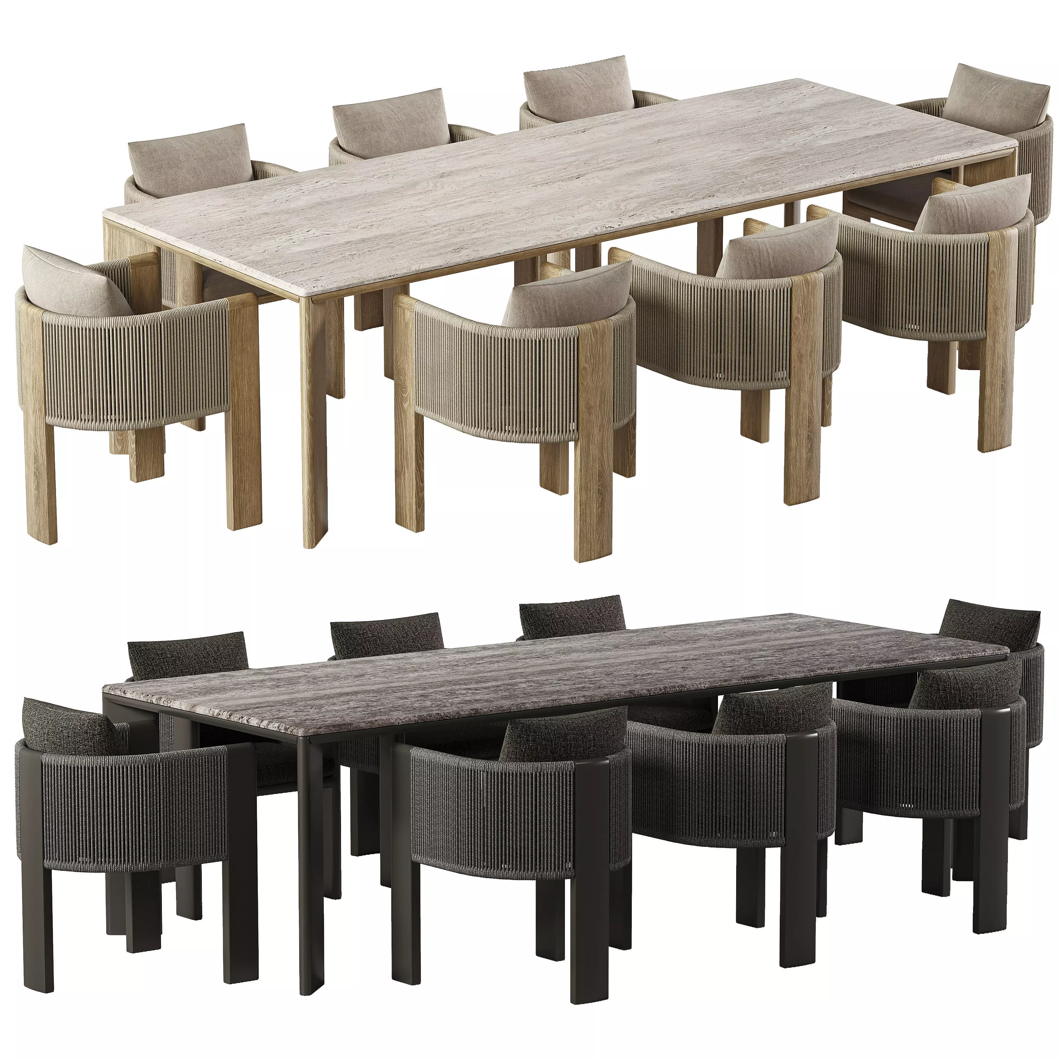 Palm Beach Teak Dining chair and Rectangle Dining Table 3D model