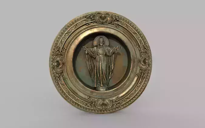 jesus wooden old branze statue frame  hi poly