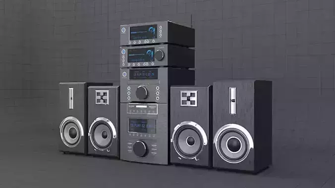HI-FI mini audio components Low-poly 3D model