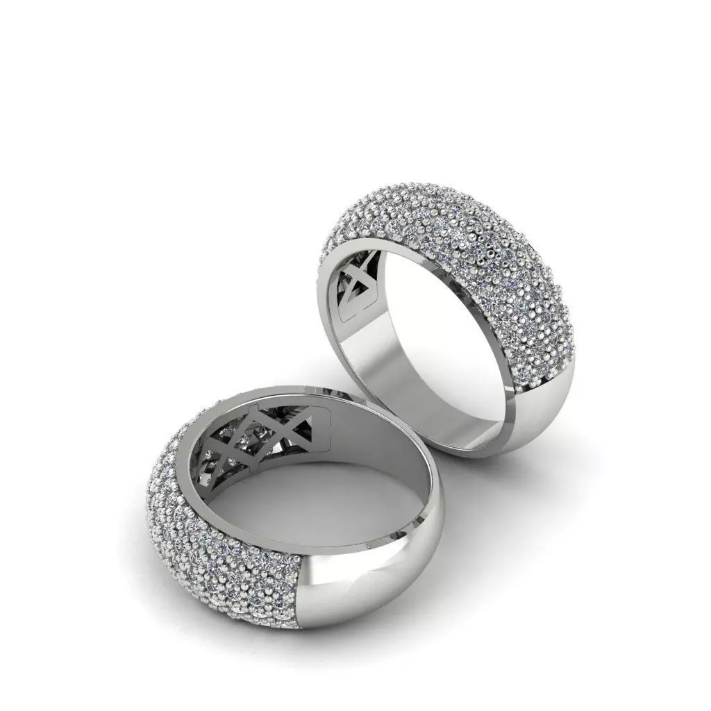 W Ring 3 engagement with pave diamonds 3D print model_0