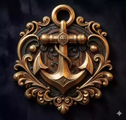  ornate golden anchor emblem