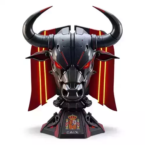 Aggressive Cybernetic Bull Emblem 3D Model Spain