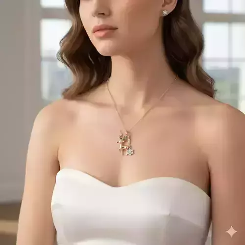 Reindeer Sparkle Pendant  Holiday Charm Necklace