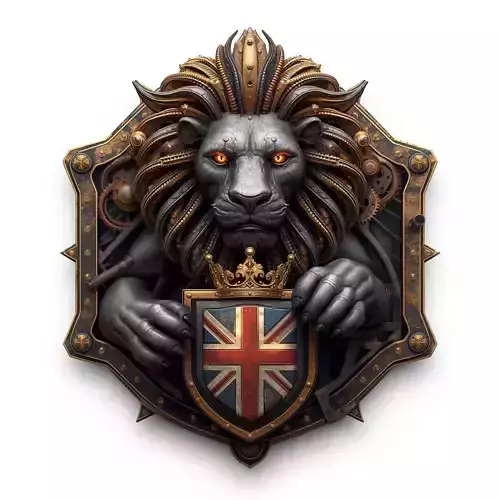 Steampunk-Cyberpunk British Lion Rampant Emblem 3D Model UK