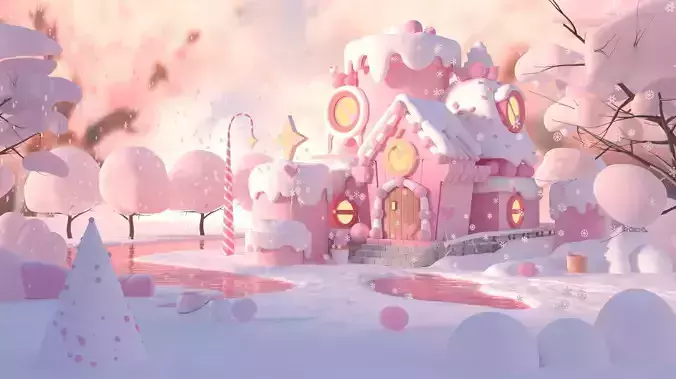 Cartoon Snowy Cabin 