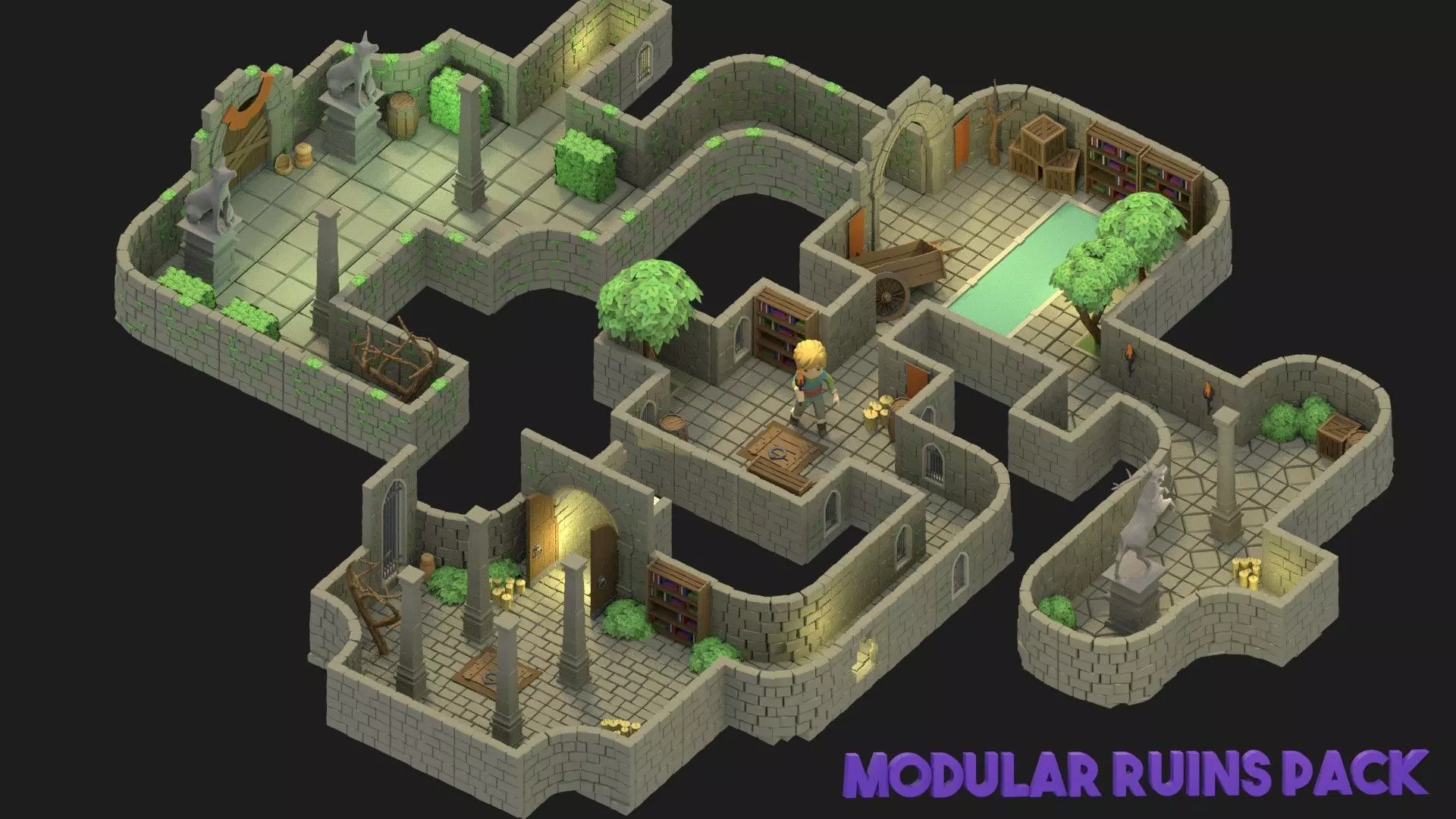 Ultimate Modular Ruins Pack 92 Model Low-poly 3D model