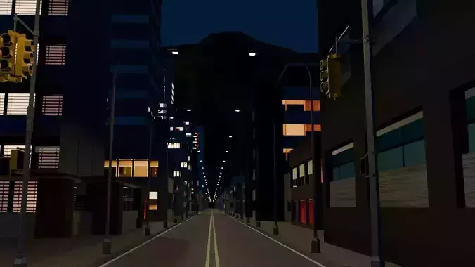 City Downtown Skyscraper Street Mountain Landscape 17 - NIGHT Low-poly 3D model 7