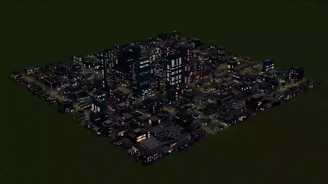 City Downtown Skyscraper Street Mountain Landscape 17 - NIGHT Low-poly 3D model 4