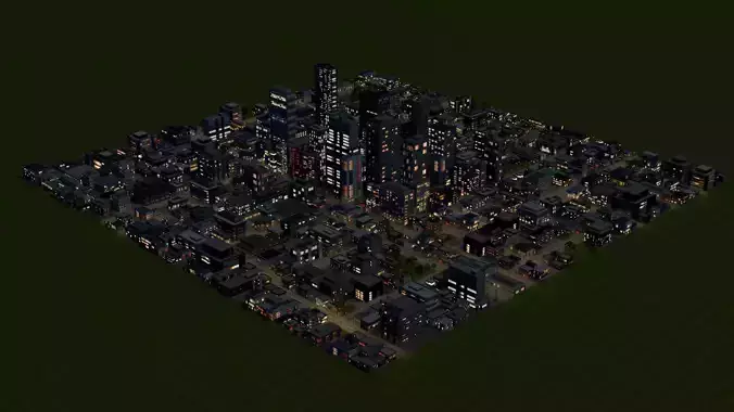 City Downtown Skyscraper Street Mountain Landscape 17 - NIGHT Low-poly 3D model 2