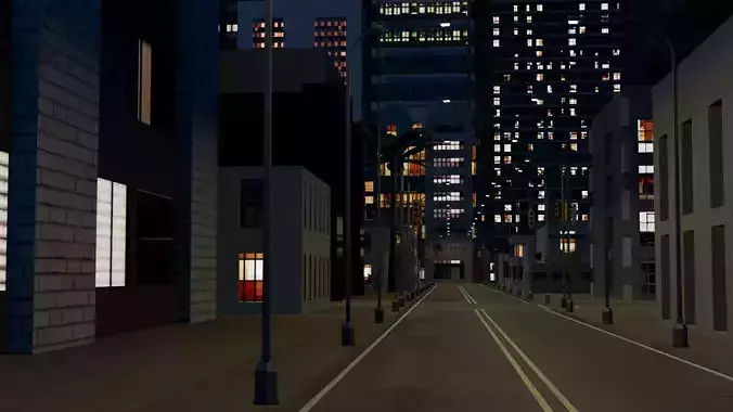 City Downtown Skyscraper Street Mountain Landscape 17 - NIGHT Low-poly 3D model 6