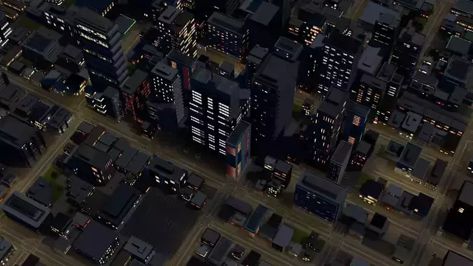 City Downtown Skyscraper Street Mountain Landscape 17 - NIGHT Low-poly 3D model 5